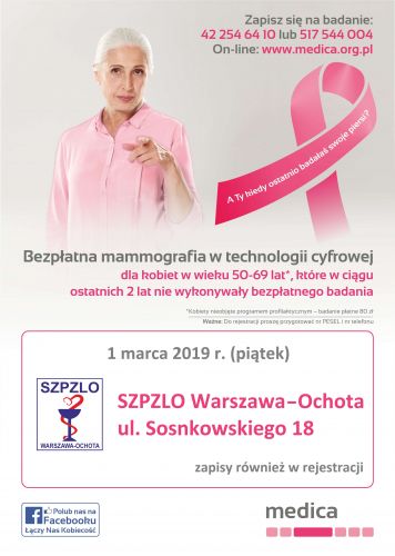 Bezpłatna mammografia w SZPZLO Warszawa - Ochota