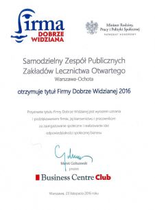 SZPZLO Warszawa-Ochota - Firmą Dobrze Widzianą 2016