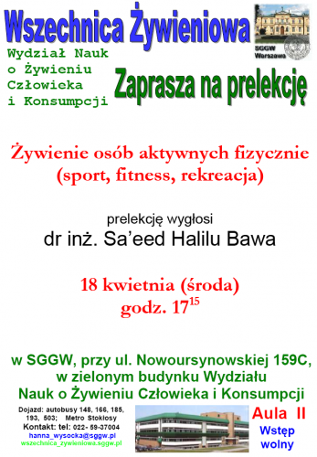 Wszechnica Żywieniowa zaprasza na prelekcję