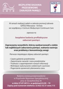 27 lipca 2012 r. - BEZPŁATNE BADANIA PROFILAKTYCZNE ZABURZEŃ PAMIĘCI