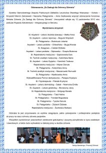 Odznaczenia honorowe Ministra Zdrowia „Za Zasługi dla Ochrony Zdrowia” 12.10.2012 r.
