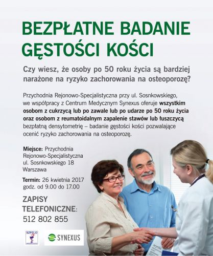 Bezpłatne badania densytometryczne 26 kwietnia 2017r.